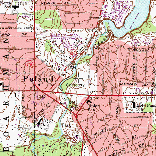 Topographic Map of Riverside Cemetery, OH