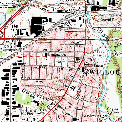 Topographic Map of Willoughby Village Cemetery, OH