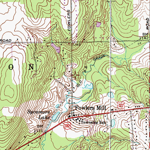 Topographic Map of Fowlers Mills Cemetery, OH
