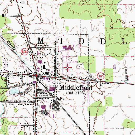 Topographic Map of Middlefield Center Cemetery, OH