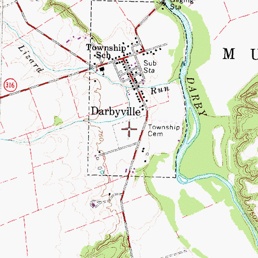 Topographic Map of Darbyville Cemetery, OH