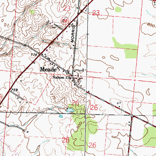 Topographic Map of Meade Cemetery, OH
