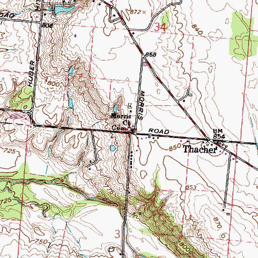 Topographic Map of Morris United Brethren Cemetery, OH