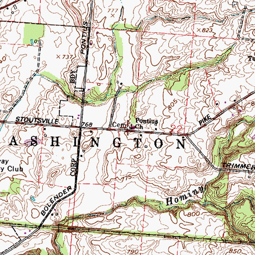 Topographic Map of Pontious Chapel Cemetery, OH