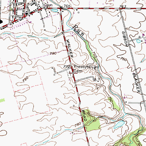 Topographic Map of Presbyterian Cemetery, OH