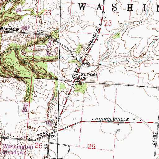 Topographic Map of Saint Pauls Evangelical Cemetery, OH