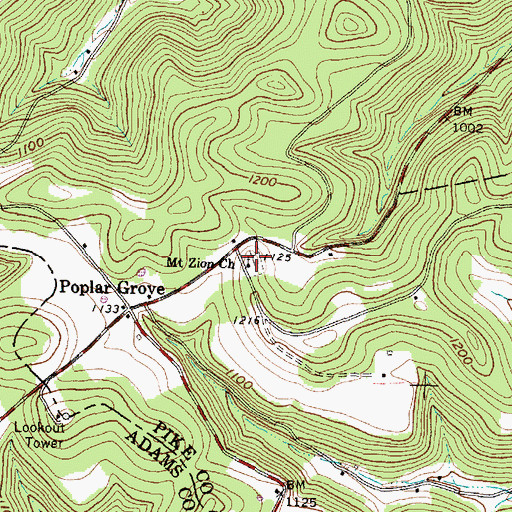 Topographic Map of Mount Zion Cemetery, OH