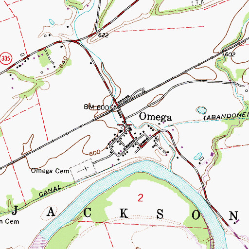 Topographic Map of Old Omega Cemetery, OH