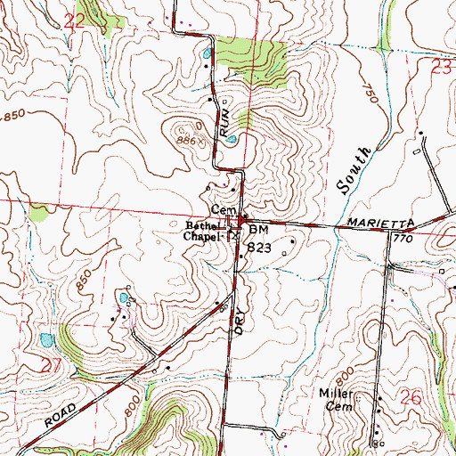 Topographic Map of Bethel Cemetery, OH