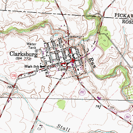 Topographic Map of Clarksburg Methodist Cemetery, OH