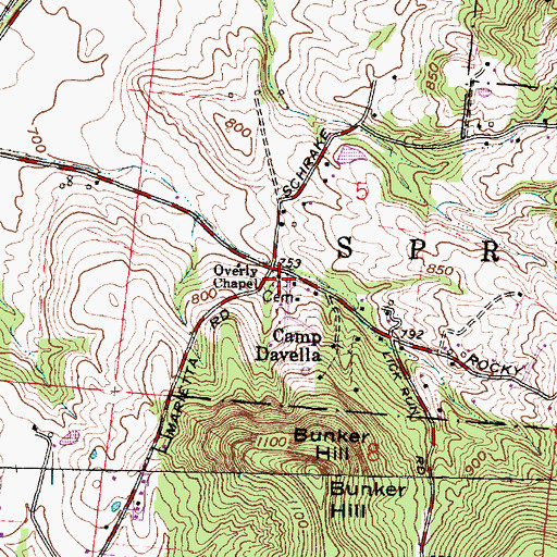 Topographic Map of Overly Chapel Cemetery, OH