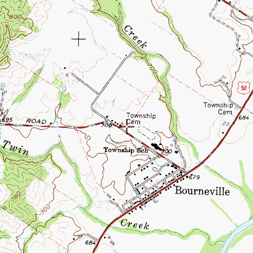 Topographic Map of Bourneville Methodist Cemetery, OH