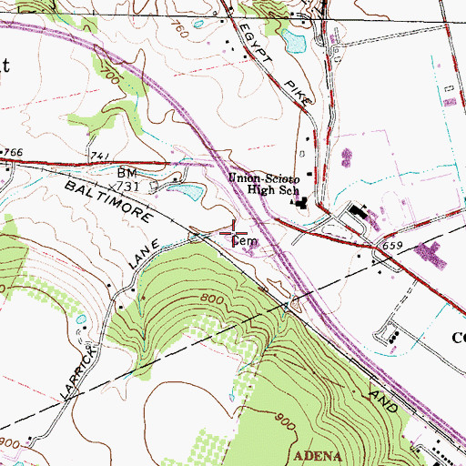 Topographic Map of Chillicothe Correctional Institute Cemetery, OH