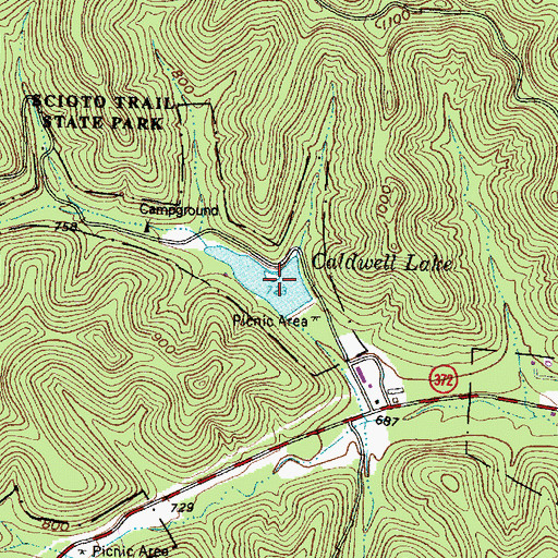 Topographic Map of Scioto Trail State Park, OH