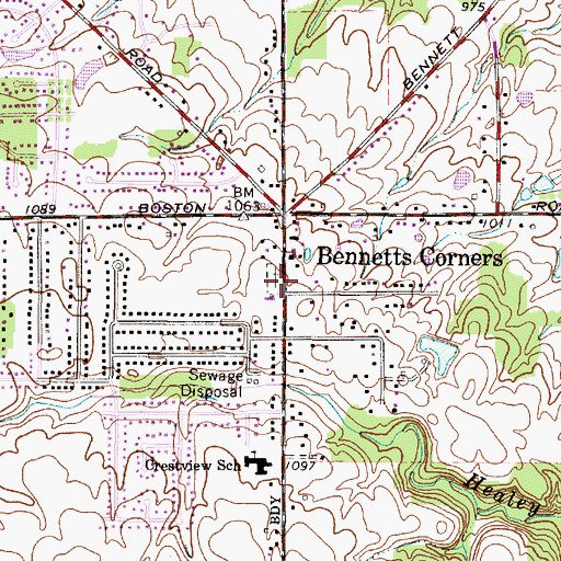 Topographic Map of Bennetts Corners Cemetery, OH