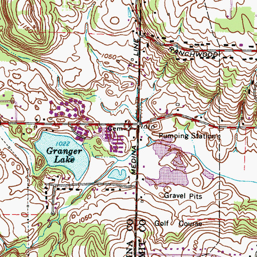 Topographic Map of East Granger Cemetery, OH