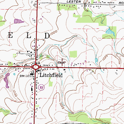 Topographic Map of Litchfield Center Cemetery, OH