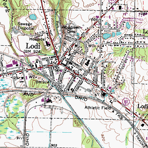 Topographic Map of Lodi Branch Medina County District Library, OH
