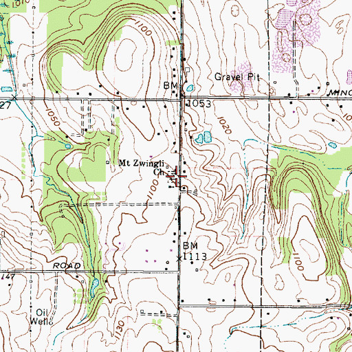 Topographic Map of Mount Zwingli Cemetery, OH