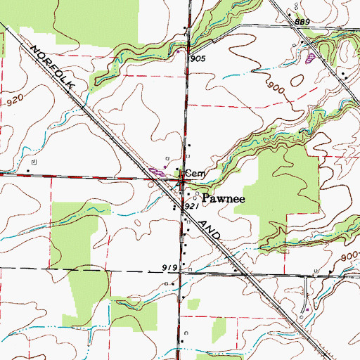 Topographic Map of Pawnee Cemetery, OH