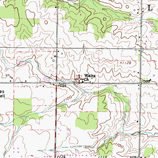 Topographic Map of Waltz Cemetery, OH