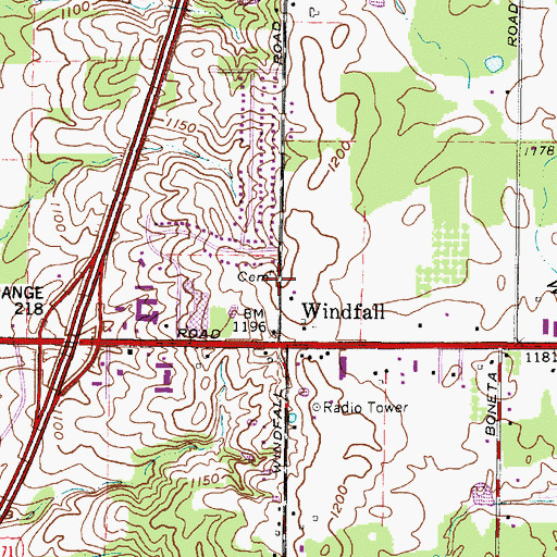 Topographic Map of Windfall Cemetery, OH