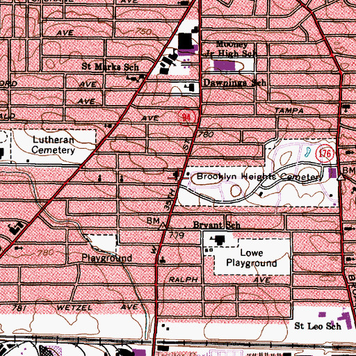 Topographic Map of Saint Marys School, OH