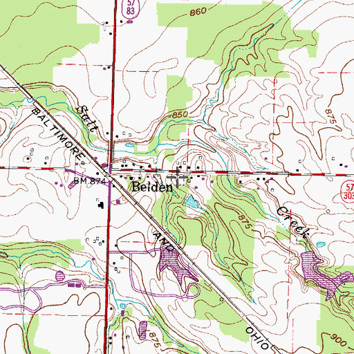 Topographic Map of Belden Cemetery, OH