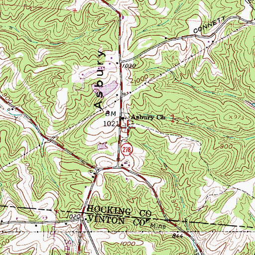 Topographic Map of Asbury Cemetery, OH