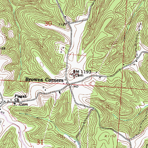 Topographic Map of Brown Cemetery, OH