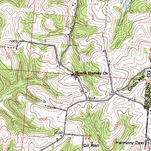 Topographic Map of South Harvey Cemetery, OH