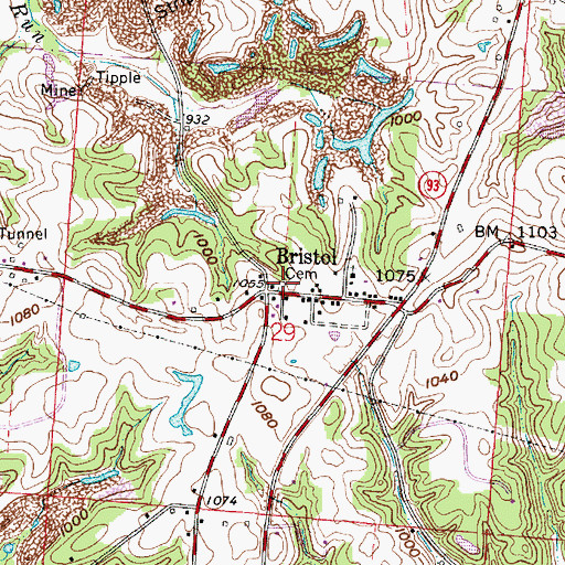 Topographic Map of Bristol Cemetery, OH