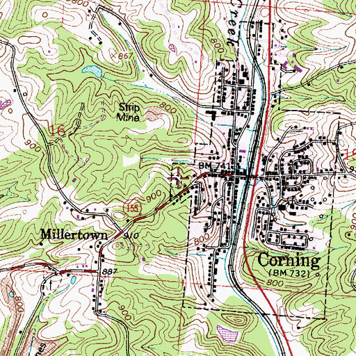 Topographic Map of Corning Catholic Cemetery, OH