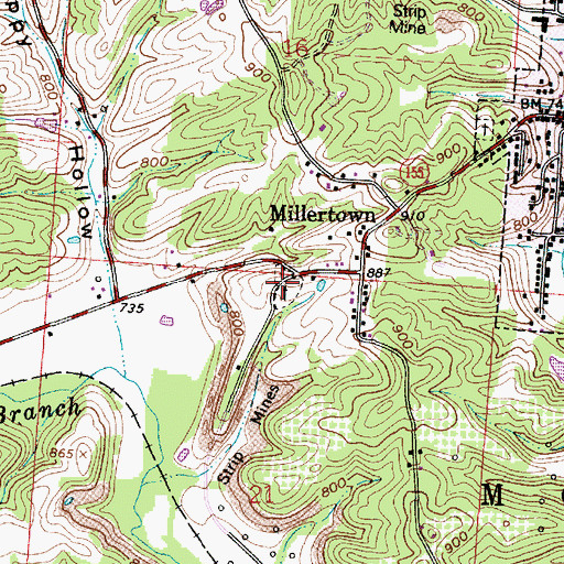 Topographic Map of Millertown Methodist Cemetery, OH