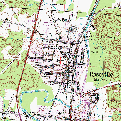 Topographic Map of Roseville Cemetery, OH