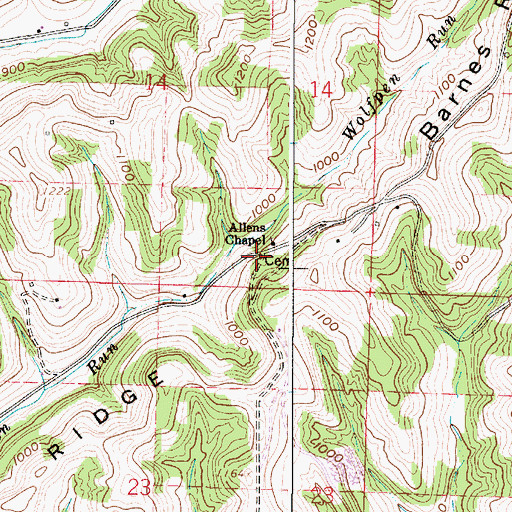 Topographic Map of Allens Chapel Cemetery, OH