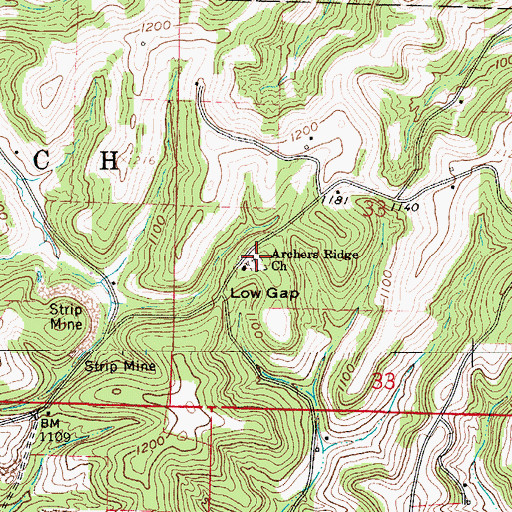 Topographic Map of Archers Ridge Cemetery, OH