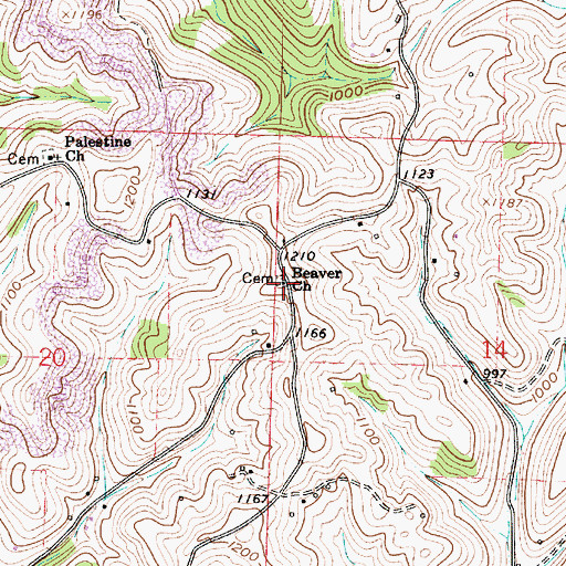 Topographic Map of Beaver Baptist Cemetery, OH