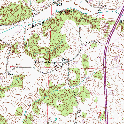 Topographic Map of Halleys Ridge Cemetery, OH