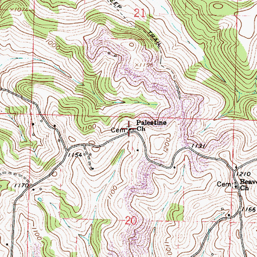Topographic Map of Palestine Cemetery, OH