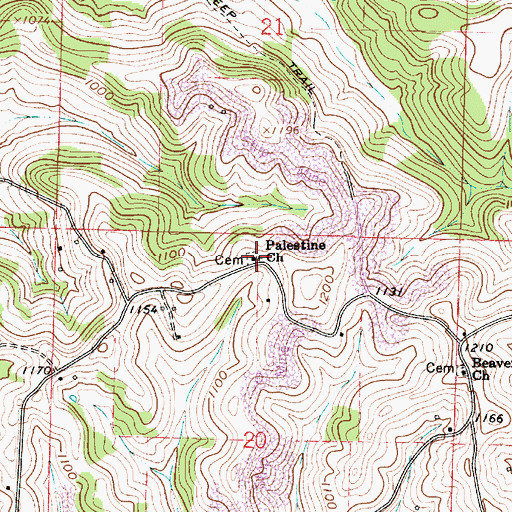 Topographic Map of Palestine Church of Christ, OH