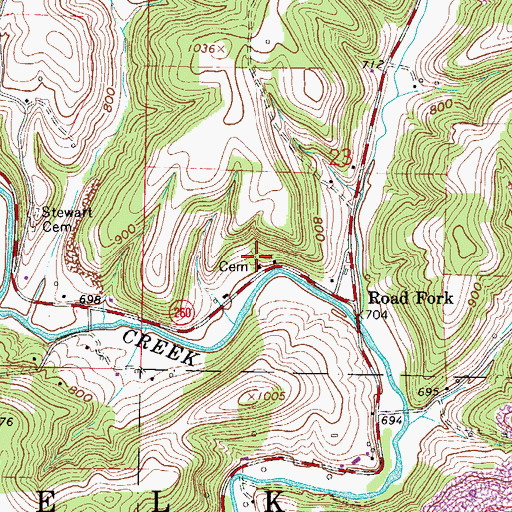 Topographic Map of Road Fork Cemetery, OH