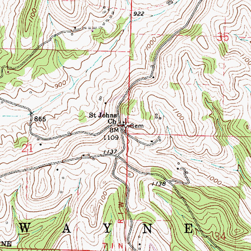 Topographic Map of Saint Johns Cemetery, OH