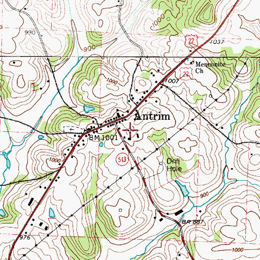 Topographic Map of Antrim Presbyterian Cemetery, OH