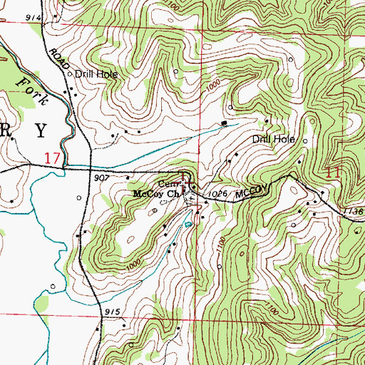 Topographic Map of Bunfills Cemetery, OH