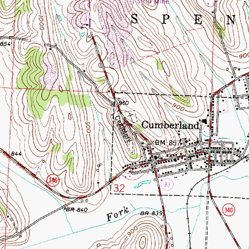 Topographic Map of Cumberland Cemetery, OH