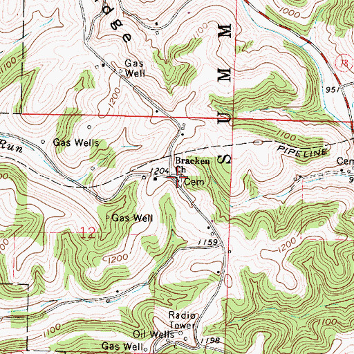 Topographic Map of Bracken Ridge Cemetery, OH
