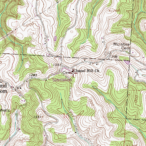 Topographic Map of Chapel Hill Methodist Cemetery, OH