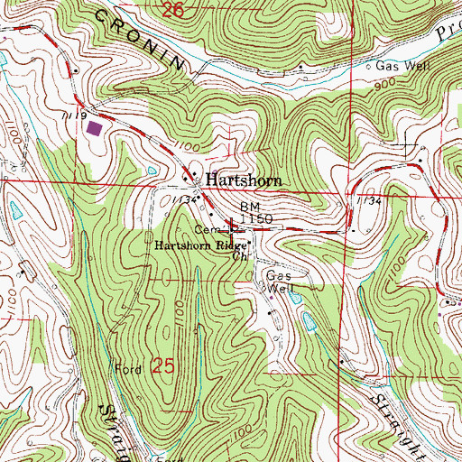 Topographic Map of Hartshorn Ridge Cemetery, OH