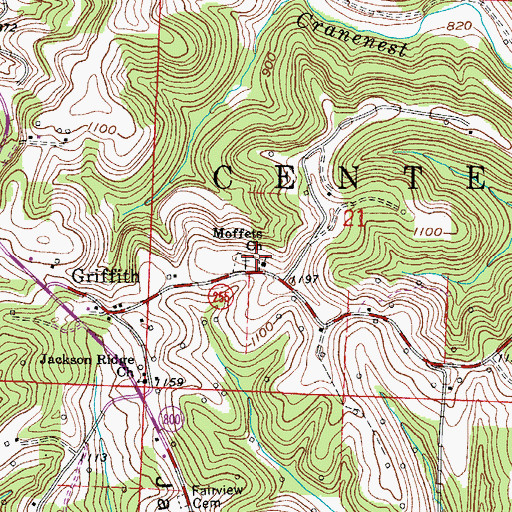Topographic Map of Moffett Methodist Cemetery, OH